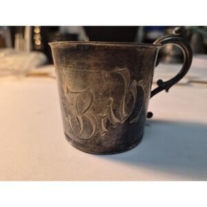 Vintage Baby Silver Tin Cup with Handle Richfield Plate Co. 100 Made In The USA